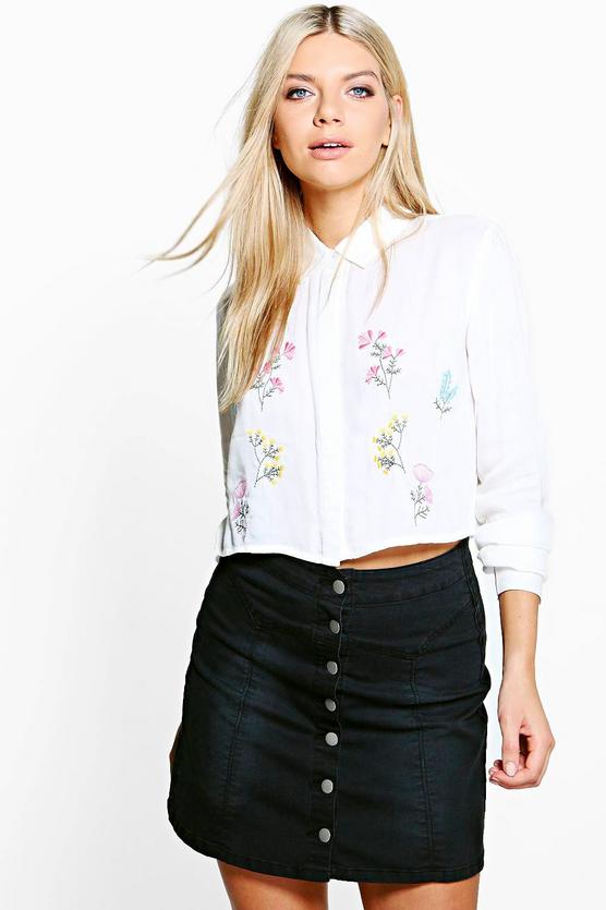 Emily Embroidered Woven Cropped Shirt